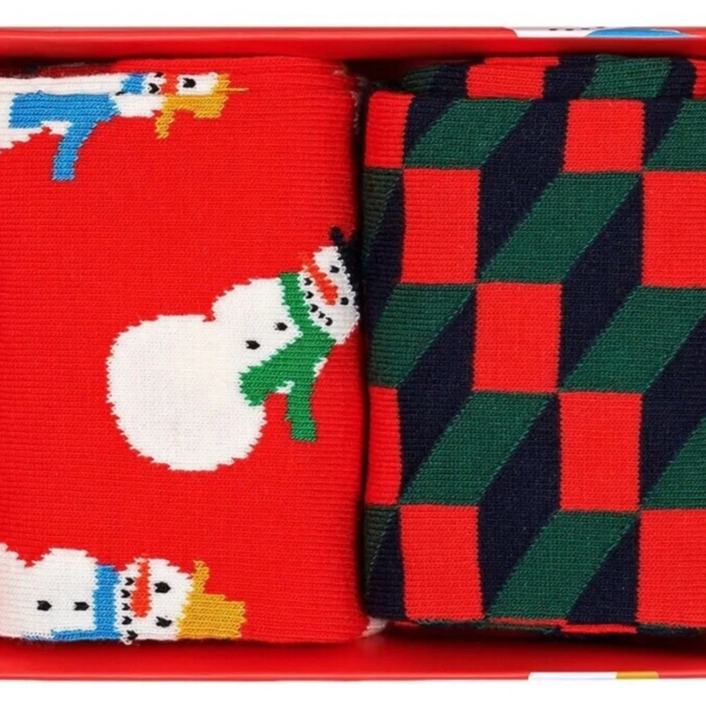 Unisex Happy Socks 2 Pack Snowman/Geometric Gift Set of Socks